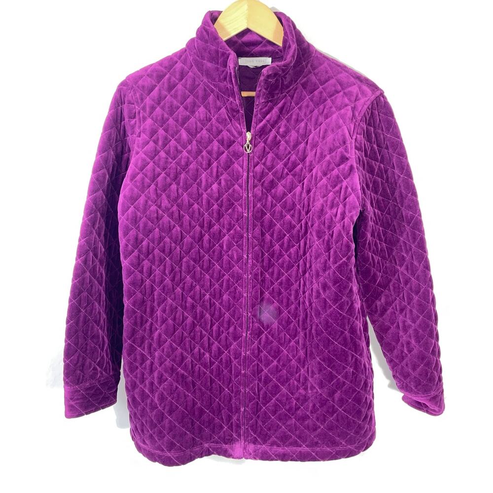 Joan Vass Quilted Velour Jacket - Women's Size M/L - Vibrant Purple